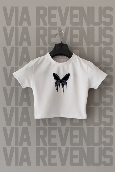 Vordevia Cultură albă - imprimeu fluture, croială îngustă, gât crew, lycra