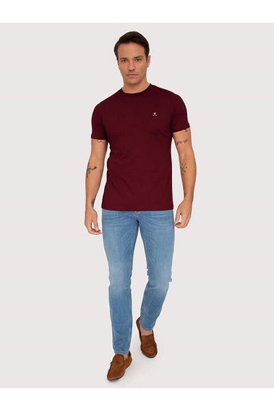 Sir Raymond Tailor Σ 1494316   - Ανδρικό μπλουζάκι με άνετη εφαρμογή σε μπορντό Modal Mixed Crew Neck