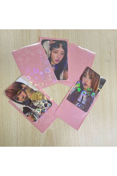 Kpop Dünyasi Pink Background Heart Patterned Card Protector (10 Pieces)