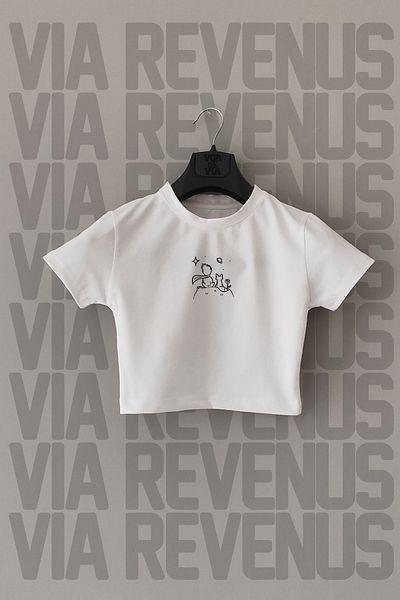 Vordevia Crop din Lycra albă - imprimeu Micul Prinț, gât crew
