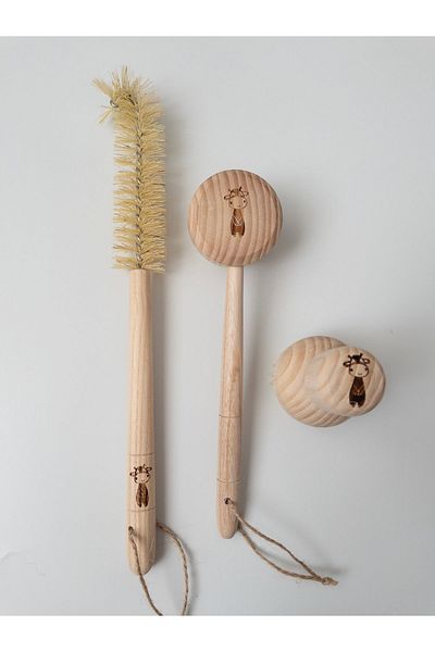 UstaHome Vegan Vegetable Washable - Dish and Bottle Brush Triple Set
