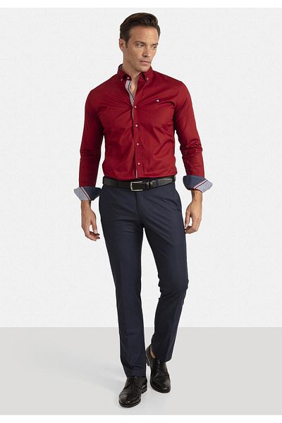 SIR RAYMOND TAILOR GOLF CLUB 1877 Si1637559 - Men's Claret Red Collar Washed Regular Fit Shirt with Sleeve and Cuff Stripe Detail