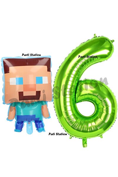 Parti Station Minecraft Balon 6 Yaş Doğum Günü Set Minecraft Konsept Balon ve...