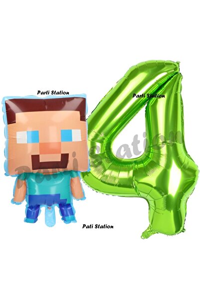 Parti Station Minecraft Balon 4 Yaş Doğum Günü Set Minecraft Konsept Balon ve...
