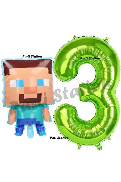 Parti Station Minecraft Balon 3 Yaş Doğum Günü Set Minecraft Konsept Balon ve...