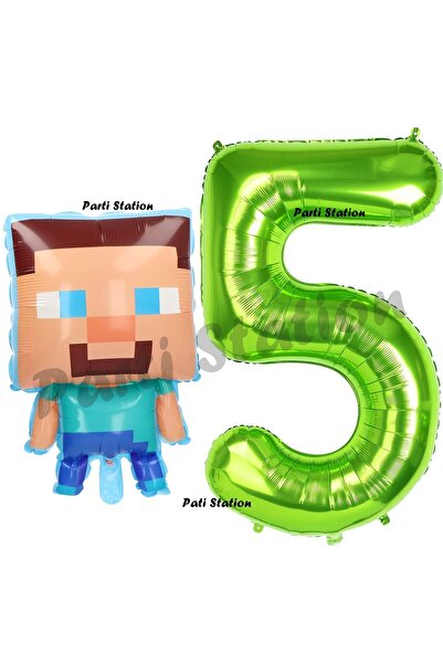 Parti Station Minecraft Balon 5 Yaş Doğum Günü Set Minecraft Konsept Balon ve...