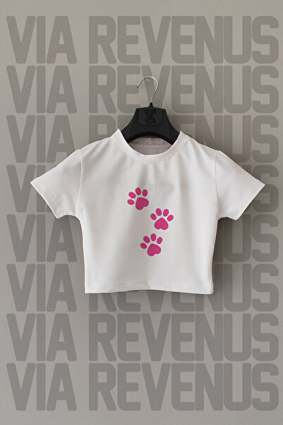 Vordevia Λευκό Lycra Crop - Πόδι με στάμπα, Slim Fit, Crew Neck