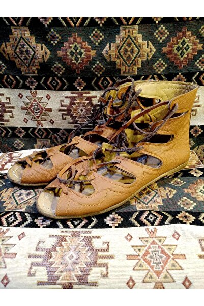 Osmanlı Yemeni Dünyası Yemeni (Çarık), Gladyatör Model, Bağcıklı Bot, Taba Renk.