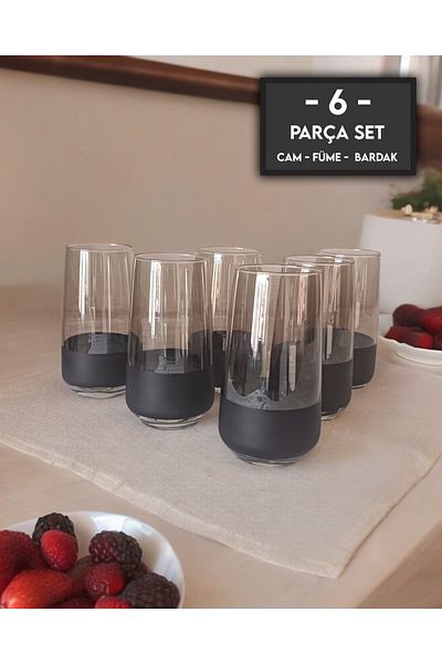 gkzglass home dekor Lal Glass Smoked Water Glass Set for the Transformation of the Year - 6 Pieces