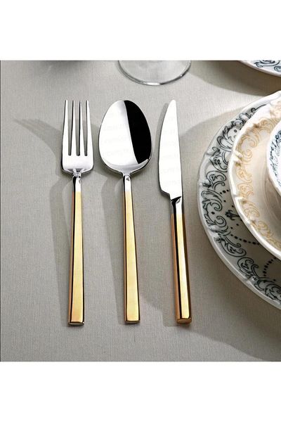 Nehir Dalyan Gold Plain 84 Piece Fork Spoon Knife Set