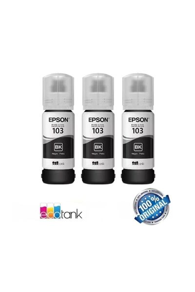 Erce Bilişim Epson 103 Uyumlu Erce Bilişim 3'Lü Siyah, Epson EcoTank L3260 Uyumlu Kalem Hediyeli 3 Siyah Kartuş