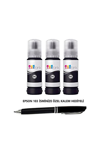 Erce Bilişim Epson 103 Uyumlu Erce Bilişim 3'Lü Siyah, Epson EcoTank L3260 Uyumlu Kalem Hediyeli 3 Siyah Kartuş