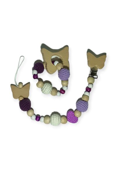 Birmelek Teether Wooden and Knitted - Rattle and Pacifier Hanger