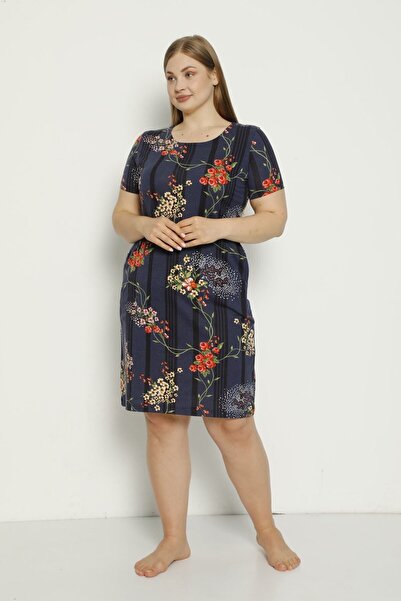 İntensive Kadın Desenli Kısa Kollu Cepli Sırt Detaylı Penye Modal Elbise