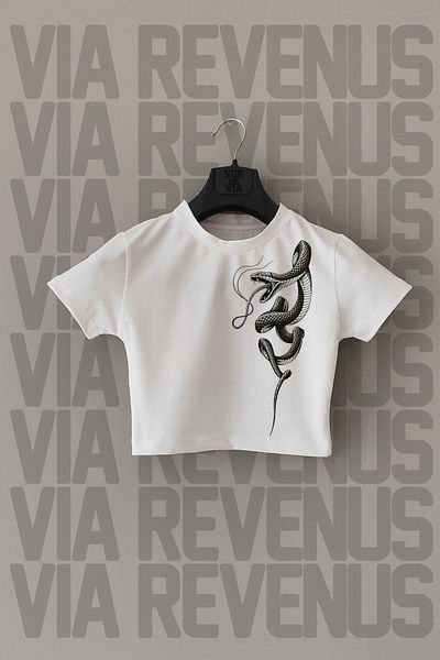 Vordevia Λευκό Crop - Snake Print, Slim Fit, Crew Neck, Lycra