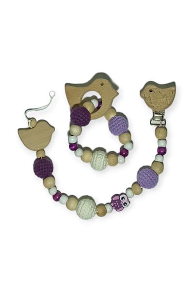 Birmelek Teether Wooden and Knitted - Rattle and Pacifier Hanger