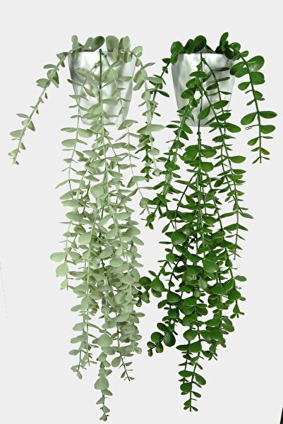 gidipo Set de lumini suspendate cu o singură ramură de eucalipt pastel și verde într-un ghiveci cu diamante cu flori artificiale