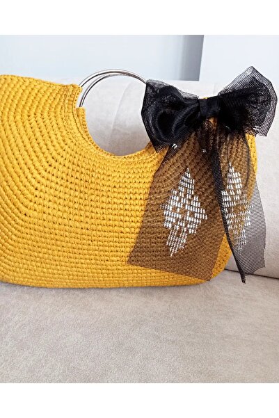 hobi duragı Raffia Rope Knitted Straw Day-To-Day and Beach Bag