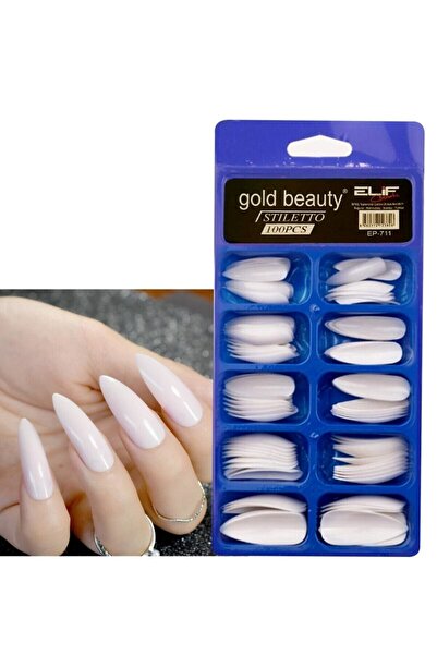 Gold Beauty Gold Takma Tırnak Beyaz Stıletto