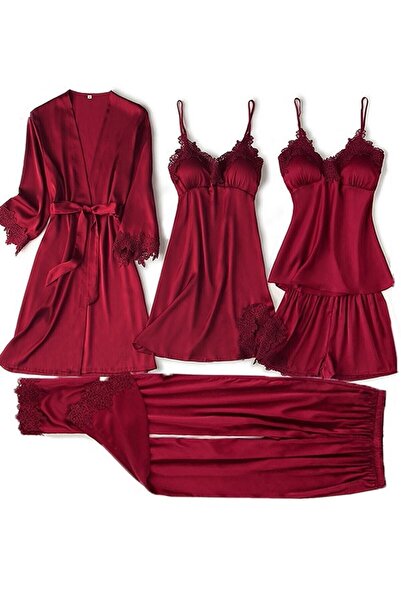 PEMBİŞ HOMEWEAR Violet Monaco Saten 5 Li Set Güpürlü