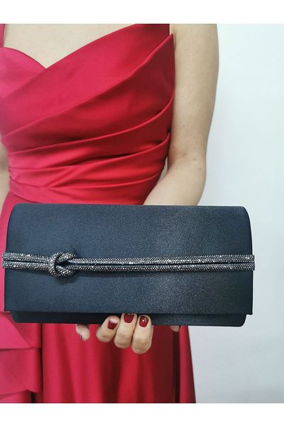 NAZART Γυναικείο πέτρινο μαύρο βραδινό φόρεμα Clutch Portfolio Chain Strap Hand Wedding Engagement Night Shoulder Bag