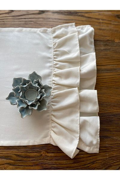 Decamor home Vintage Ecru Runner with Double Layer Ruffles
