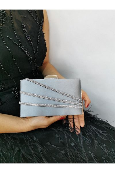 NAZART Rochie de seara de dama satin Stone Platinum Geanta de seara portofoliu clutch dama