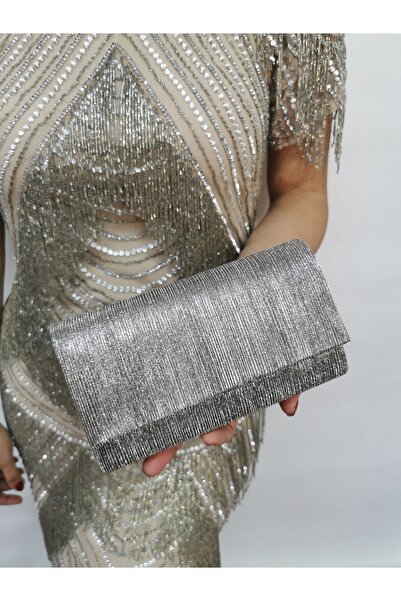 NAZART Ženska mala laserska platinasta večernja haljina, clutch portfelj, Lan...