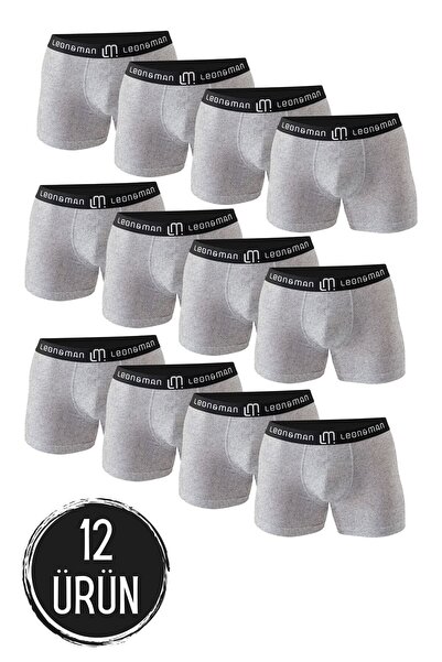 LEON&MAN İç Giyim Erkek Boxer Likralı Premium Pamuklu Gri 12'li Paket