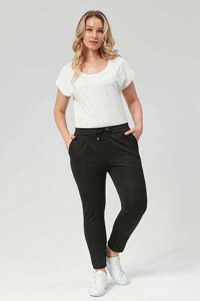 RAMON&ARTOS Large Size Double Crepe Fabric - Ankle Length Trousers with Pockets and Elastic Waist