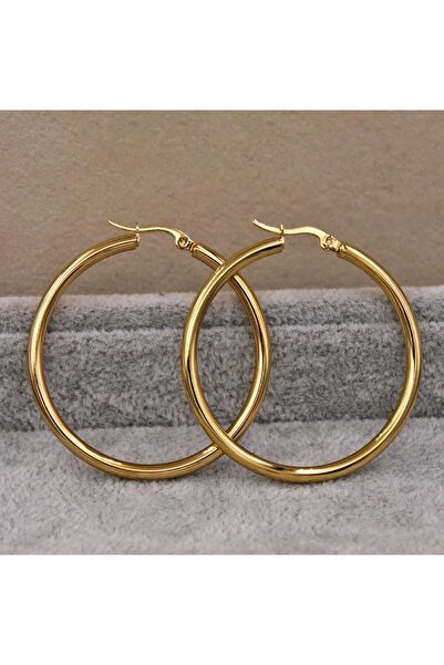 Power Es Kararmaz Paslanmaz Altın Kaplama Gold Renk Çelik Halka Küpe