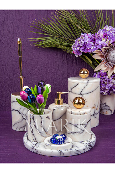 MIARIK DESIGN & DEKORASYON Dekoratif Mermer Banyo Seti Takımı 7 Li Buyuk Disk...