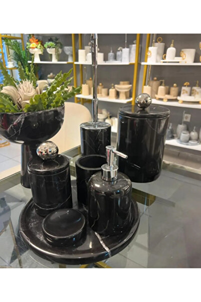 MIARIK DESIGN & DEKORASYON Dekoratif Mermer Banyo Seti Takımı 7 Li Buyuk Disk...