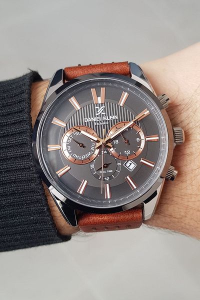 Daniel Klein Functions Active Brown Leather Strap Men's Wrist Watch