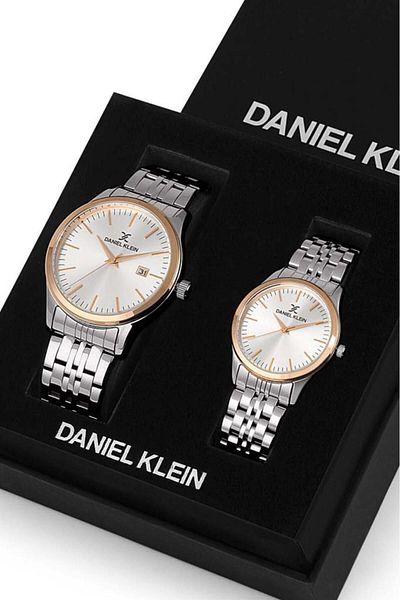 Daniel Klein Steel Bracelet Rose Gold/Metallic Lover Wristwatch Set in Special Box
