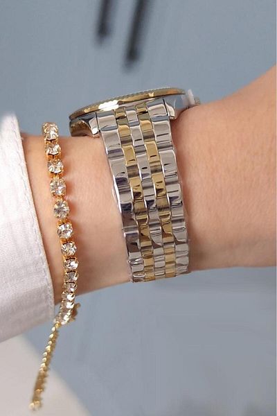 Daniel Klein Gold/Metallic Calendar, Jewelled Green Dial Women's Wristwatch, Jewelled Bracelet Gift