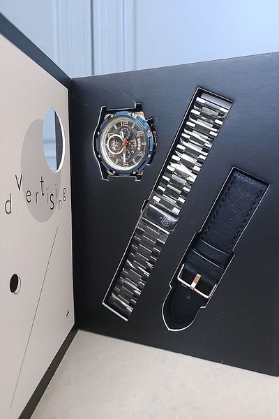 T5 Saat T5 Men's Blue/Black Wristwatch in Special Box with Chronograph Feature and Spare Strap Gift