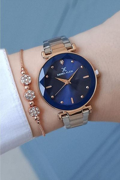 Daniel Klein New Model Cut Glass Steel Bracelet Rose Gold/metallic Women's Wrist Watch + Zircon Stone Bracelet