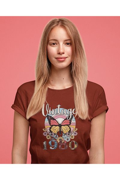 Boi 1980 Design Vintage Butterfly Printed Μαύρο Λευκό Μπλουζάκι Oversize - Καλοκαιρινό χτενισμένο βαμβακερό