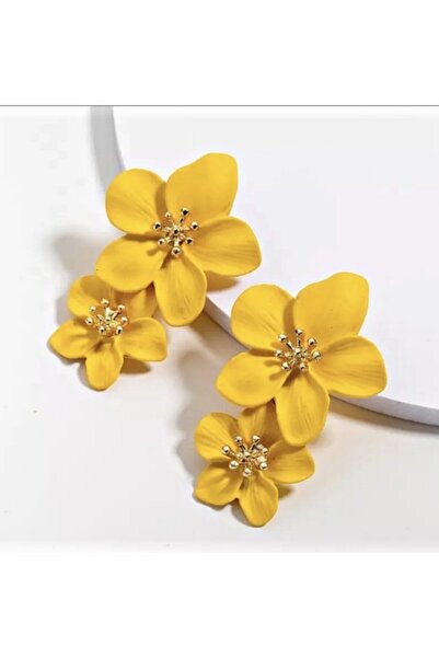 TekinAksesuar15 Sarı Çift Çiçek Küpe
