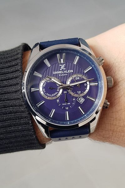 Daniel Klein New Model Functions Active Navy Leather Strap Men's Wrist Watch