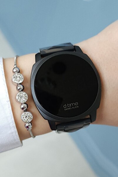 Daniel Klein Siyah Kamuflaj Dokunmatik Ekran Kadın Kol Saati + Zirkon Taşlı Bileklik Seti