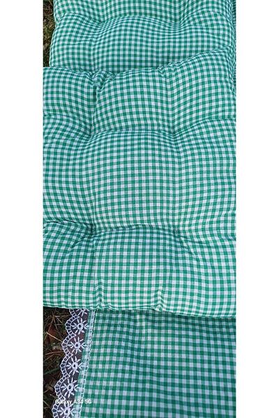 Marin Tasarım Evi Green Picnic Cloth Set - 4 Pieces 40x40 Cushion 170x160 Table Cloth
