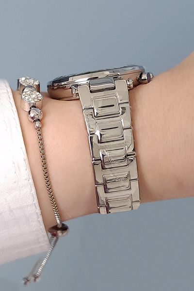 Daniel Klein New Model Cut Glass Steel Bracelet Metallic Women's Wrist Watch + Zircon Stone Bracelet