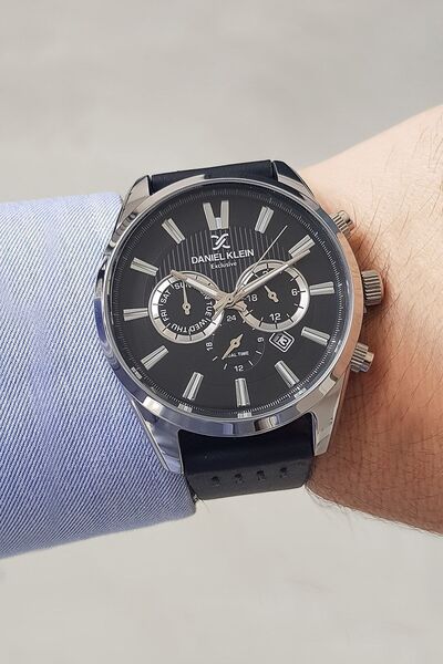 Daniel Klein Yeni Model Fonksiyonları Aktif Siyah Deri Kayışlı Erkek Kol Saati