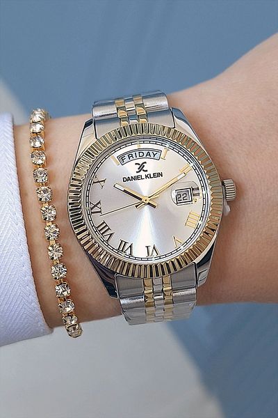 Daniel Klein Jubilee Metallic Calendar Women's Wristwatch and Jewelled Bracelet Set