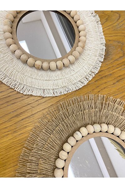 Boncukafası 2 Li Tasarım Hasır Jüt Ve Pamuk Ayna 30 Cm Duvar Aynası Konsol Ay...