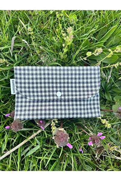 Sumicorn Design Gri Pötikareli Yıkanabilir Çıtçıt Detaylı Ped Çantası, Mini C...