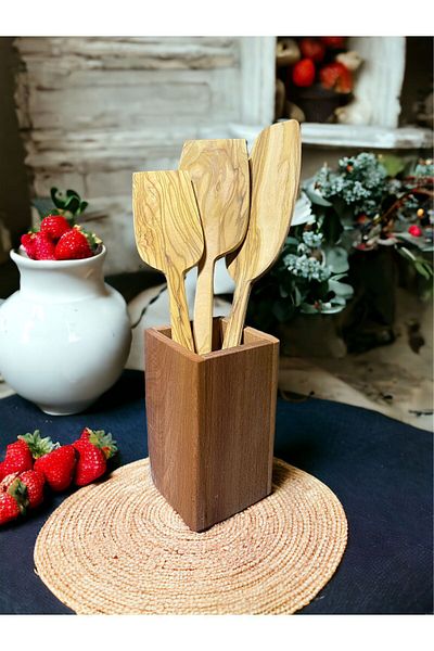 NYB DESIGN Olive Wood 100% Natural Handmade Wooden Spoon Spatula Set 3 Piece Wooden Food Serving Set