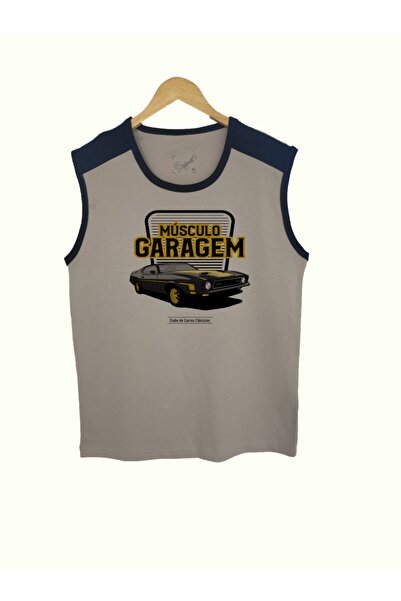 Raf Coll Ανδρικό αμάνικο μπλουζάκι με μονόχρωμο γκρι ώμο με ψηφιακή στάμπα